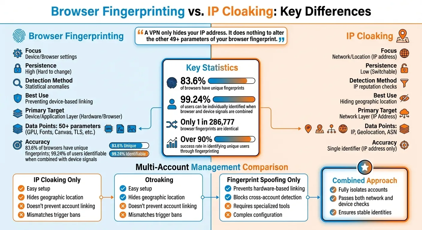 Browser Fingerprinting vs. IP Cloaking: Key Differences